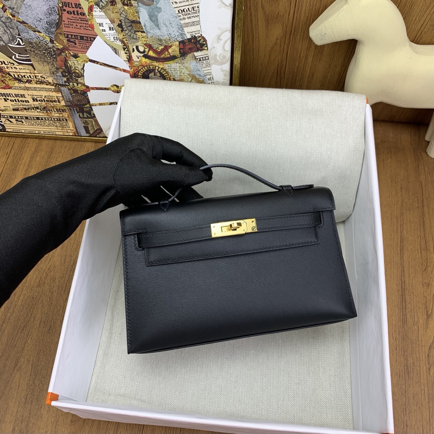 에르메스 켈리 포쉐트 스위프트 블랙 금장